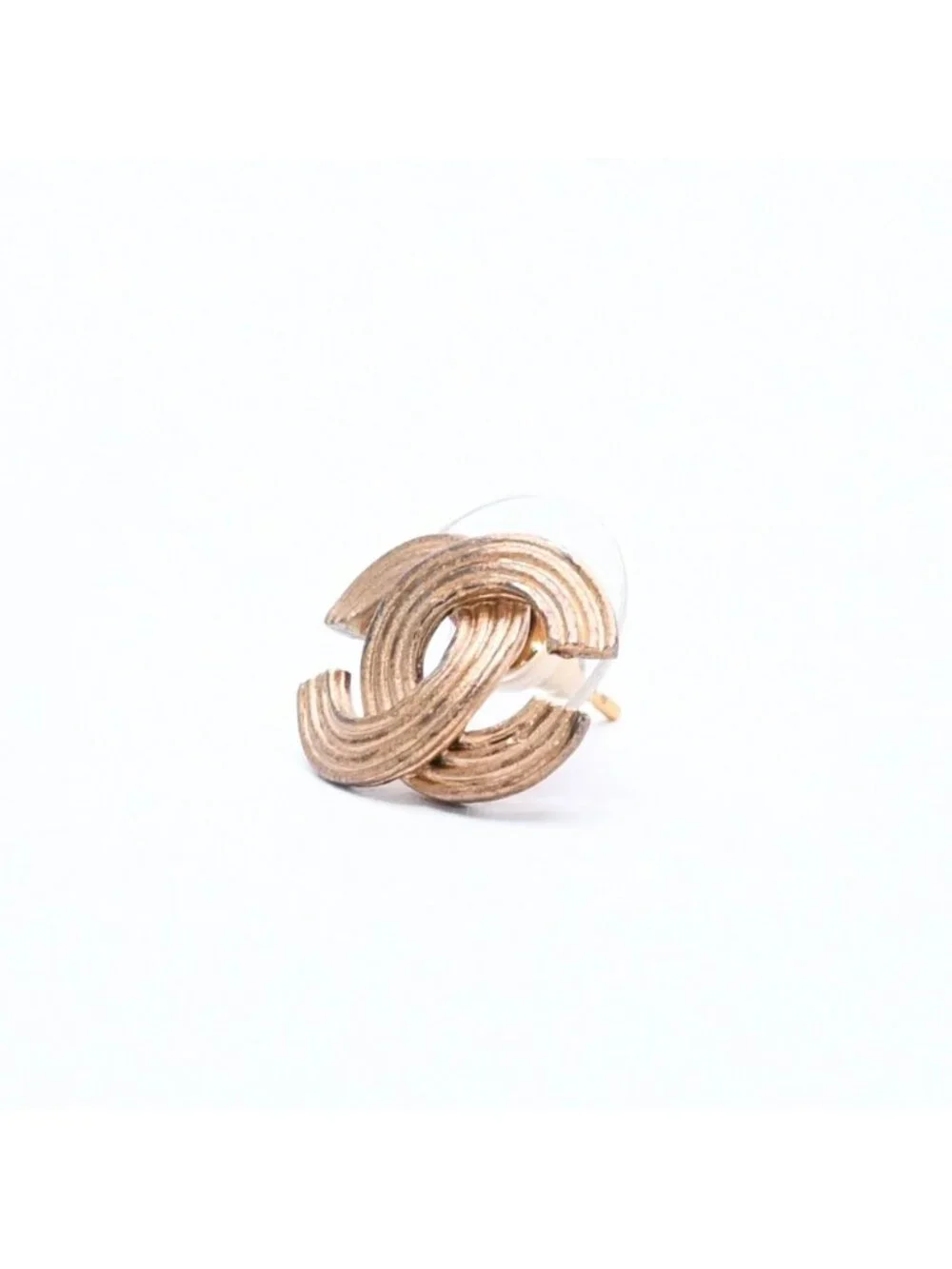 Chanel CC Logo Shape Stud Earrings Rib Texture 00 Gold Metal